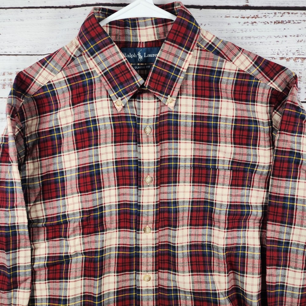 NWT Polo Ralph Lauren Classic Fit Shirt Mens L Classic Fit Red Plaid Flannel